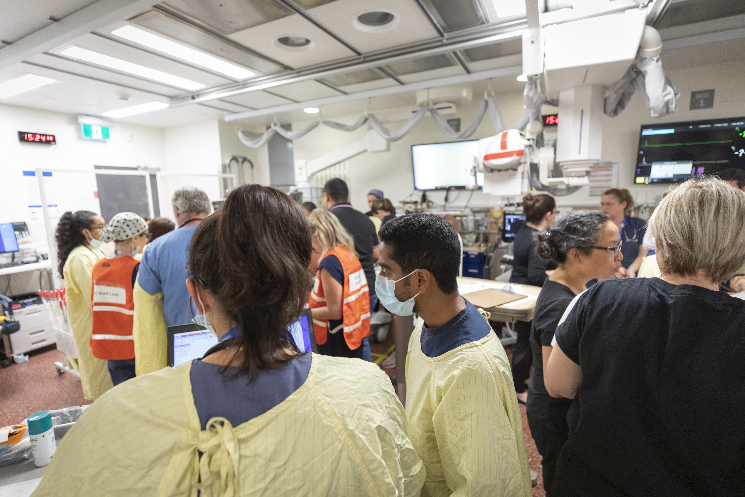 A care team gathered in the Emergency Department