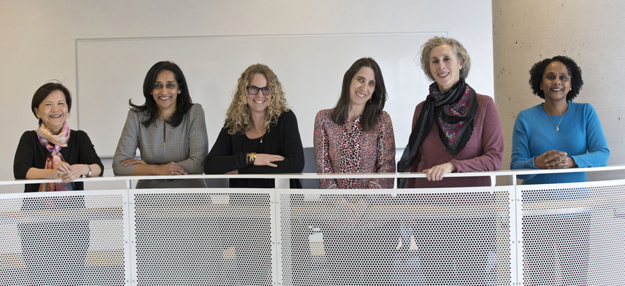 Drs. Annie Huang, Rulan Parekh, Lisa Strug, Meredith Irwin, Wendy Ungar and Lisa Robinson stand smiling next to each other