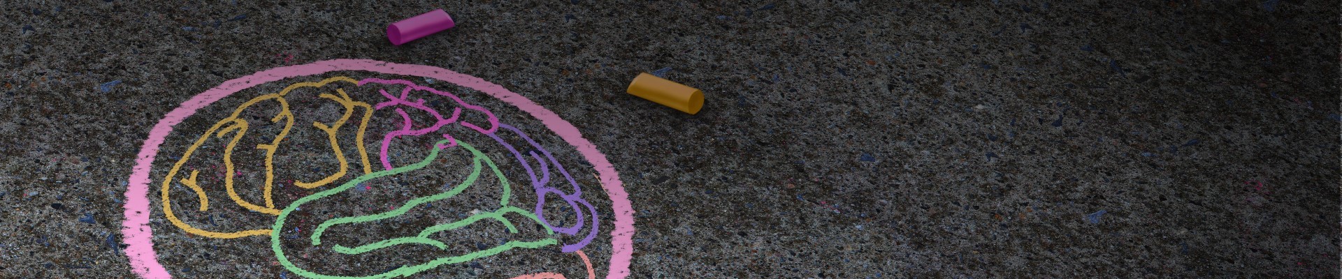 A brain drawn using colourful chalk