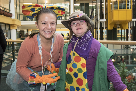Woman and child dressed in costumes.